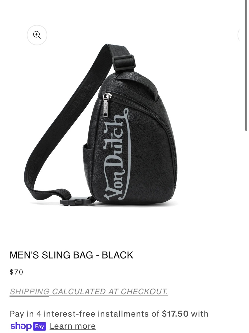 Von Dutch Black Pebbled Leather Sling Bag with Logo